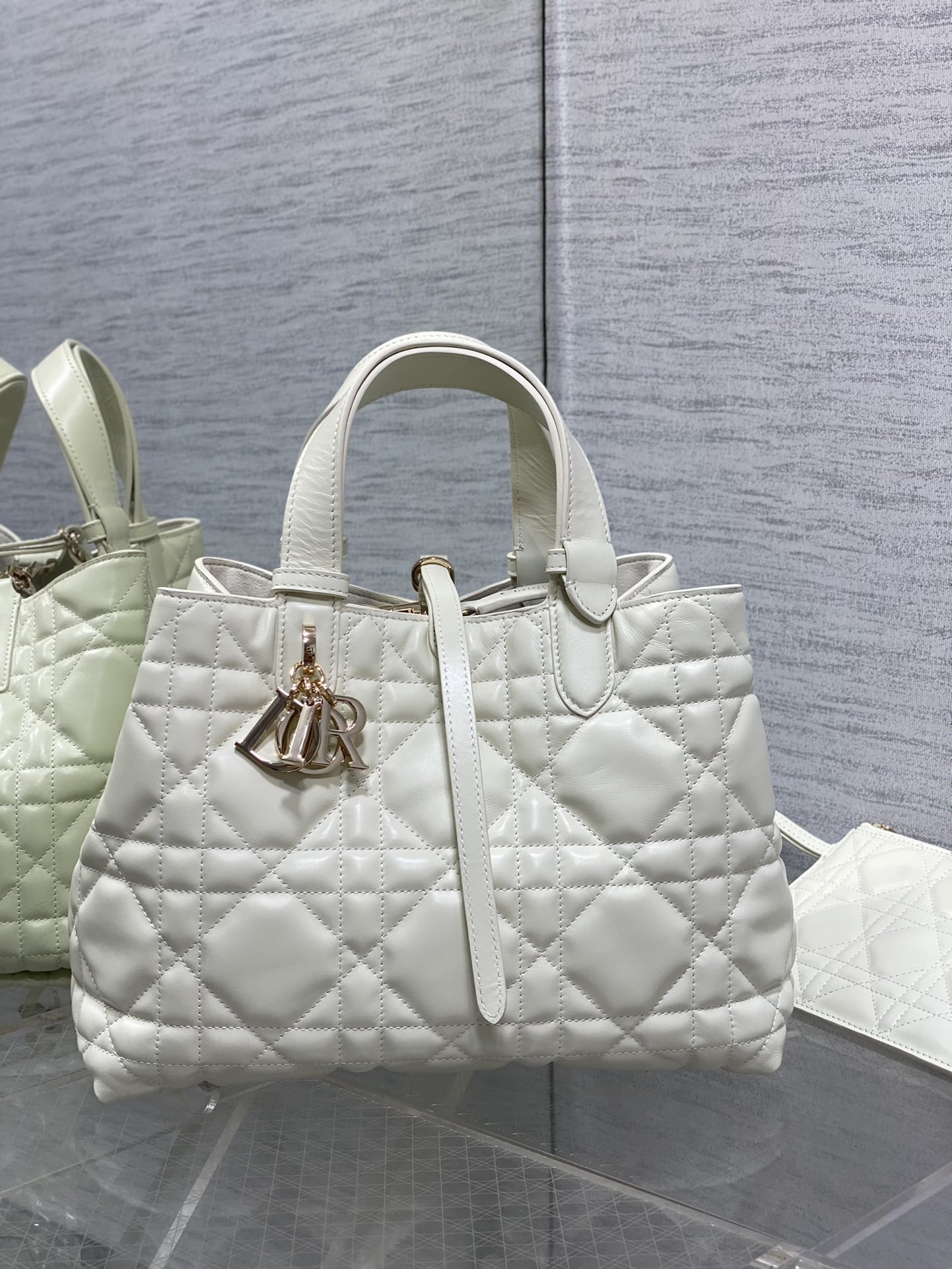 Medium Dior Toujours Bag White Macrocannage Calfskin